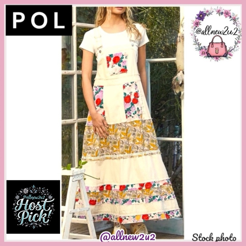 POL Floral Print Frayed Denim Jeans Overalls Dress